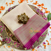 Half White with Purple Kora Muslin Saree-VS1705